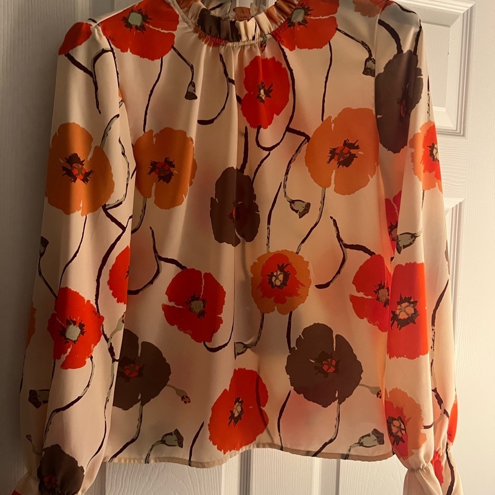Floral Print Women's Top - Orange and Brown